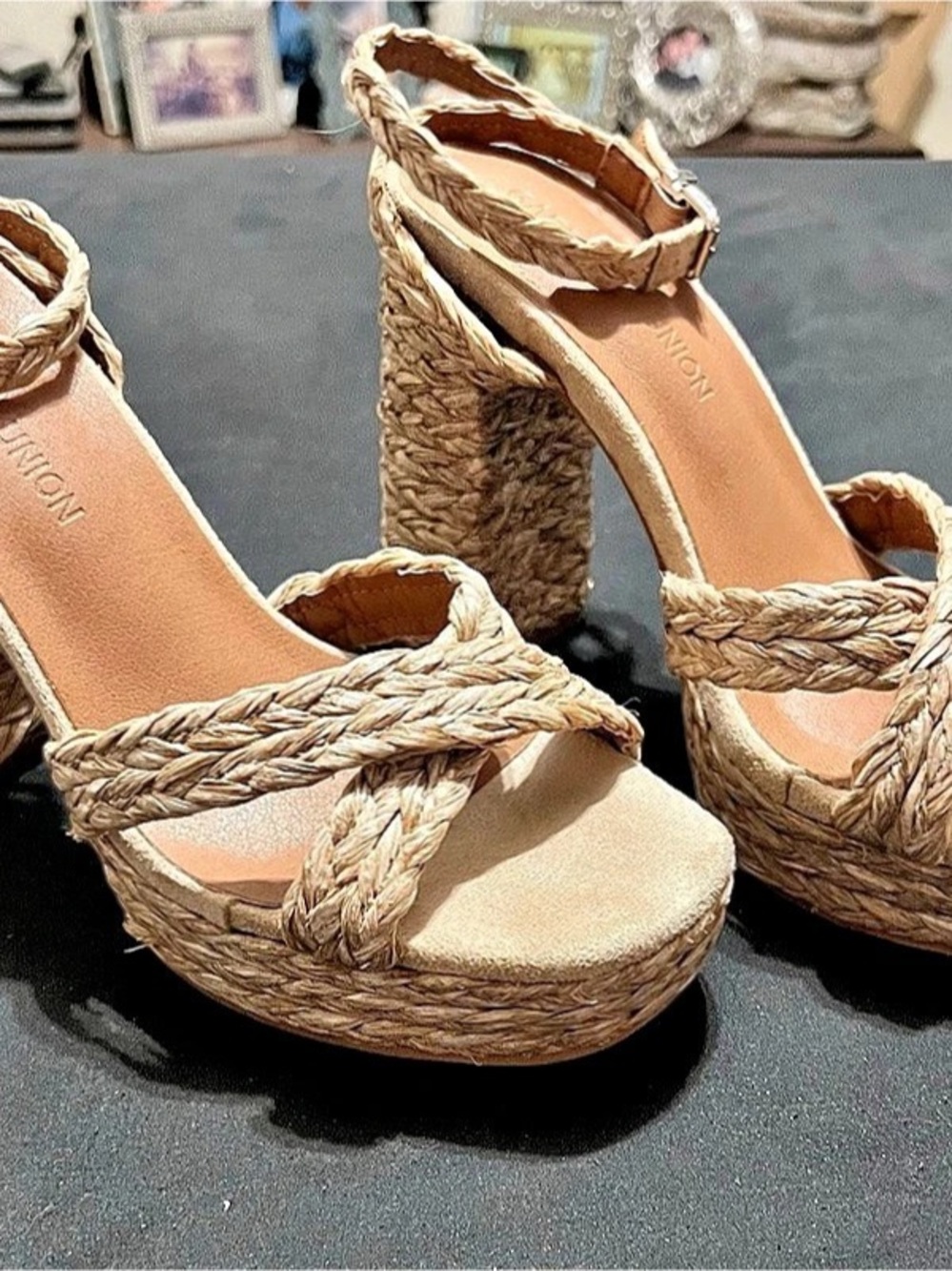 Gabrielle Union Braided Platform Wedge Sandals in Beige